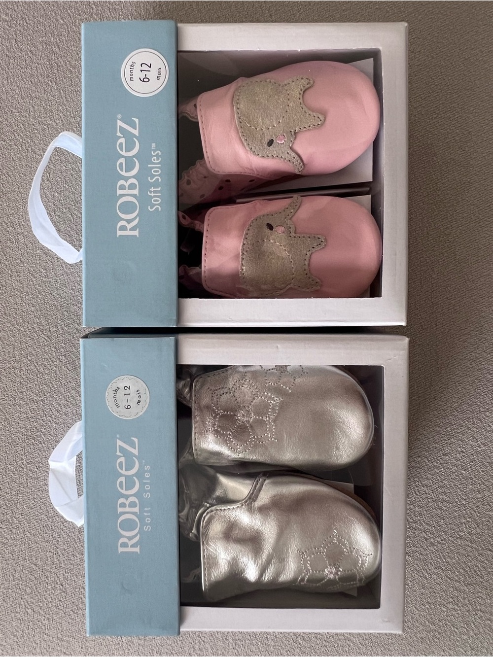 Robeez 6-12 months Pink and Silver Soft Soles Baby Shoes Bundle